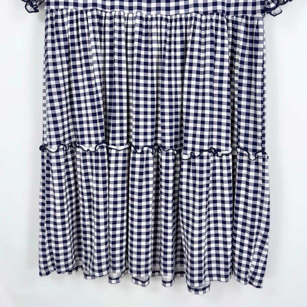 Draper James Women's Gingham Tiered Smocked Dress XL Navy Blue White - Picture 9 of 14